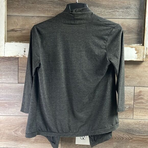 Forever Fashion Ladies Cardigan, Size Petite Small, Black with Cloth Floral Trim - Picture 4 of 5